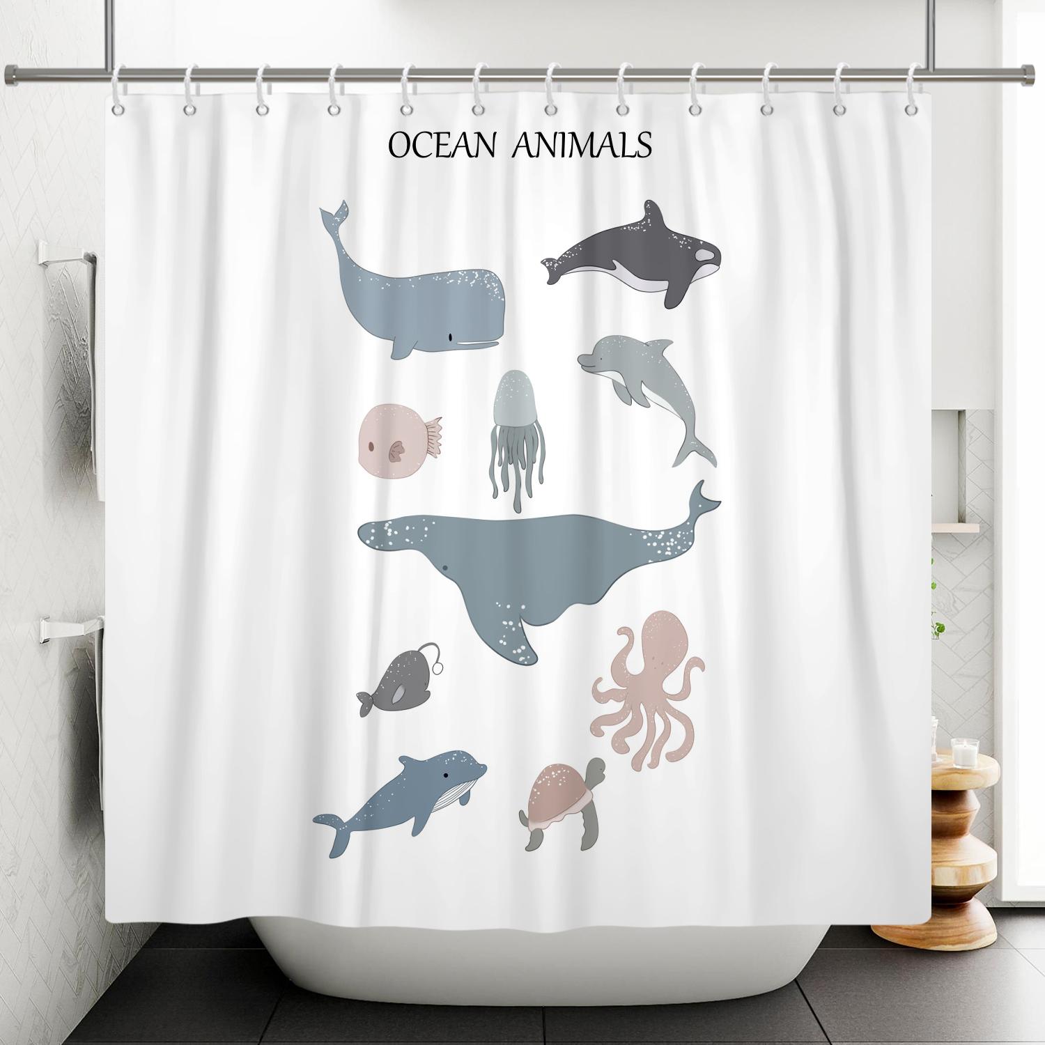 

Nordic Bathroom Shower Curtain Simple Whale Cloud Printing Shower Curtain Polyester Waterproof Home Decor Partition With Hooks W60H190(CM)-1 Pcs
