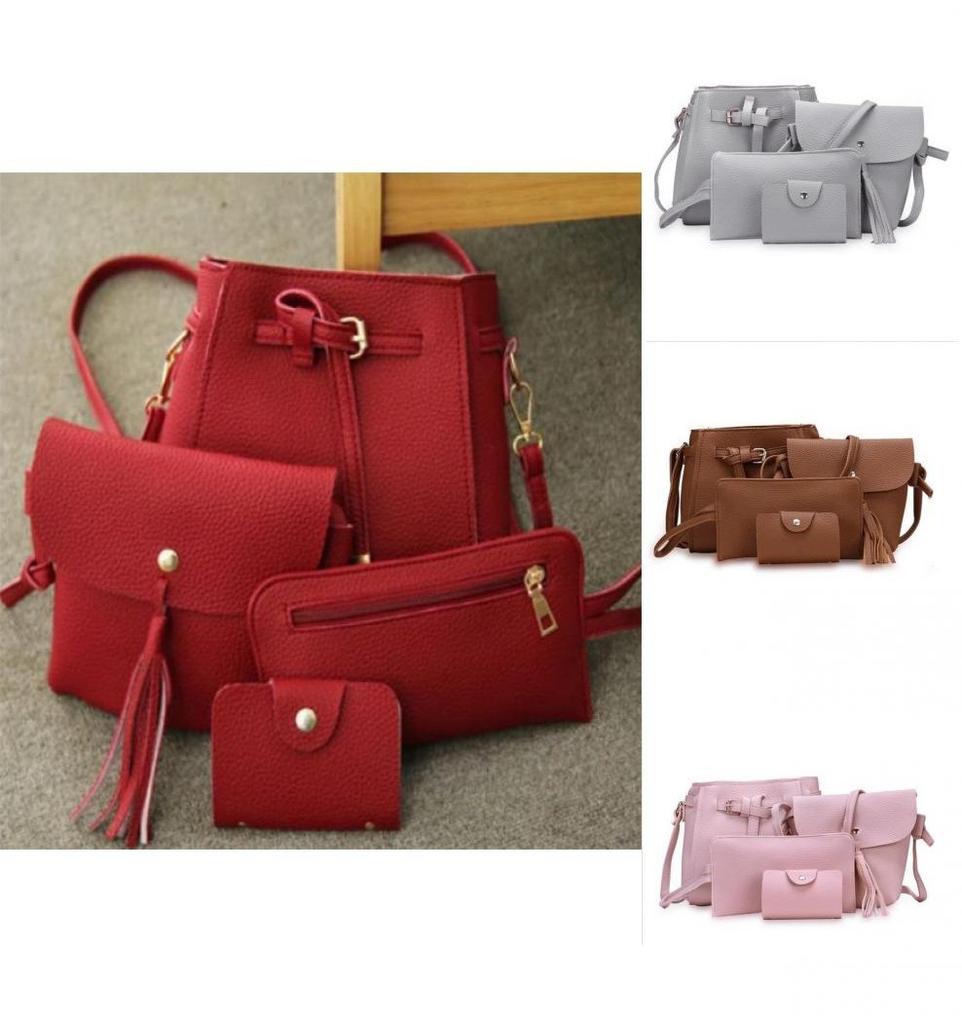 Elegant 4pcs Women Lady Handbag Set In Premium Pu Leather With Adjustable Strap