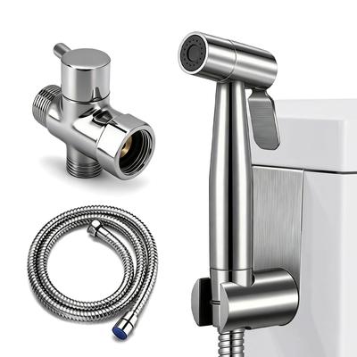 Toilet Cleaning Nozzle Set, Shower Head, High-Pressure Toilet Bowl Cleaning Kit with Branch Valve, Stainless Steel Hose, Water-Saving, Adjustable Wate