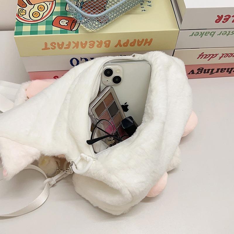 Cute Bow Lamb Plush Doll Messenger Bag Girl Soft Heart Cute Cartoon Student Double Shoulder Storage Bag