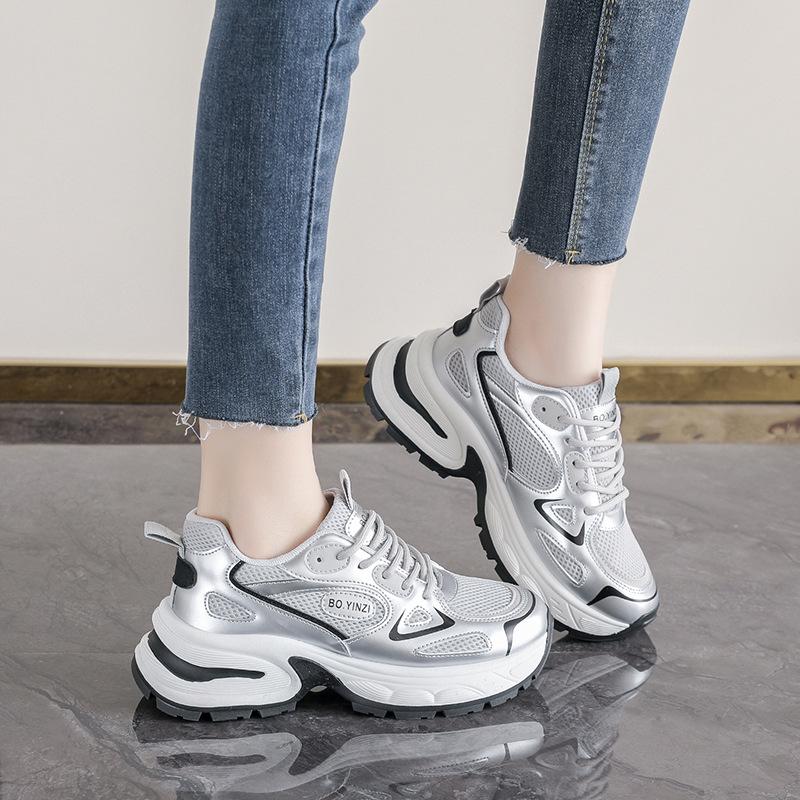 Thick-soled silver dad shoes, new autumn heightening comfortable heightening sneakers