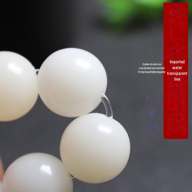 White Jade & Bodhi Root Lotus Beads Bracelet: Unisex Creative Buddhist Rosary