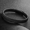 engrave logo Fashion Punk Men Jewelry Braided Leather Bracelet Men Handmade Bracelet Trendy Stainless Steel Clasp Male Bracelets