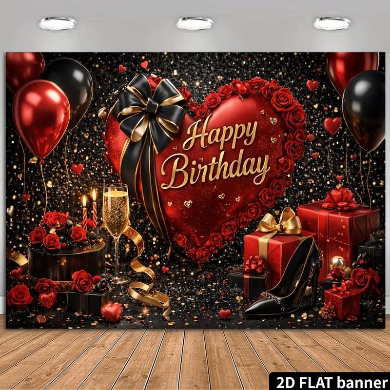 2D Red Black Gold Rose Heart Ladies Birthday Wall Tapestry Background Cloth 47.2x31.5inch/120*80cm