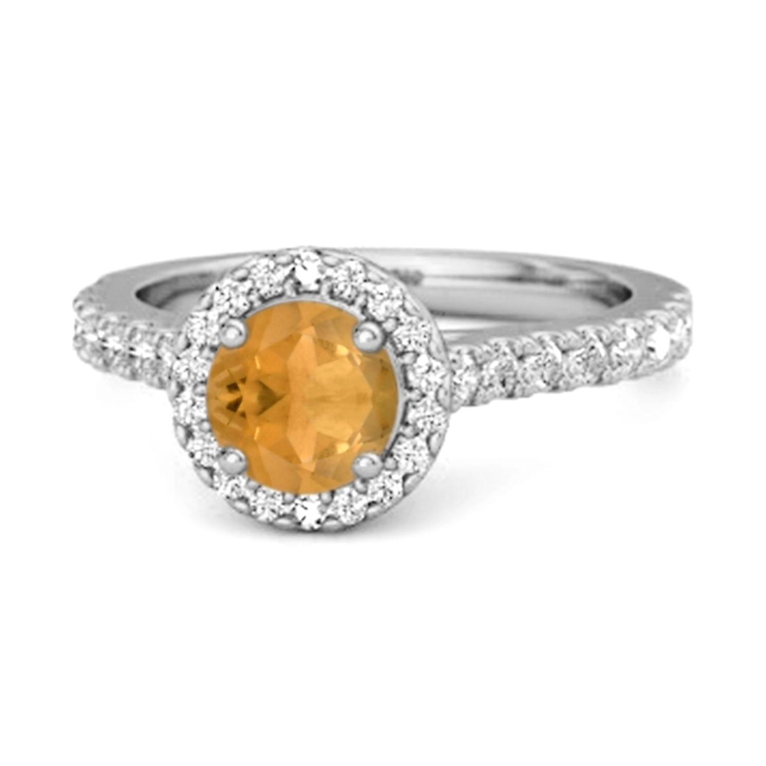 Citrine Round Halo Accents Ring- 925 Sterling Silver 11 белый