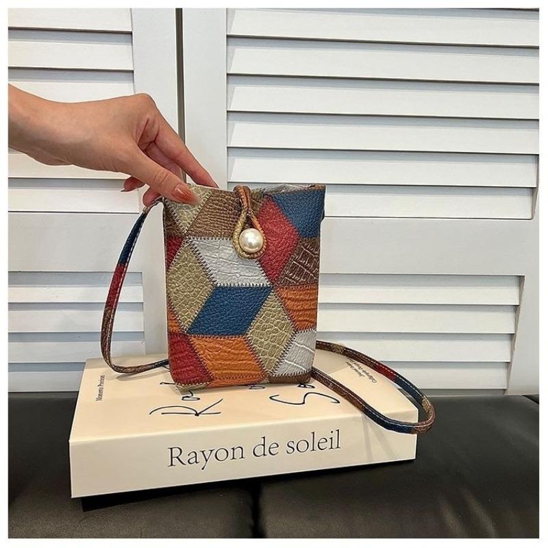 New thin fashion rhombus splicing small square bag plaid design soft leather material girl style crossbody A
