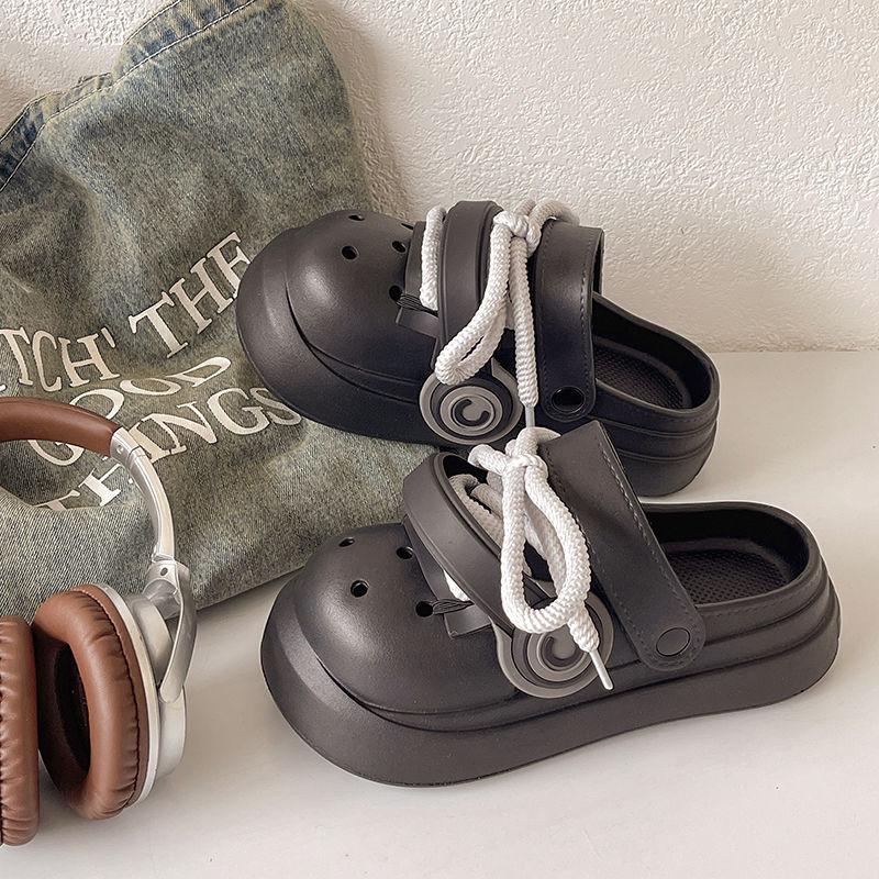 Spring and summer big head couple thick-soled heightening hole shoes men and women punk headphone shoes wear soft-soled cool slippers sandals