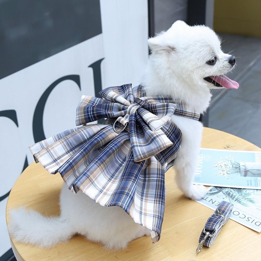 Adjustable Bow Plaid Harnesses Mesh Breathable Dog Harness Fashion Pet Clothes  Pet Supplies
