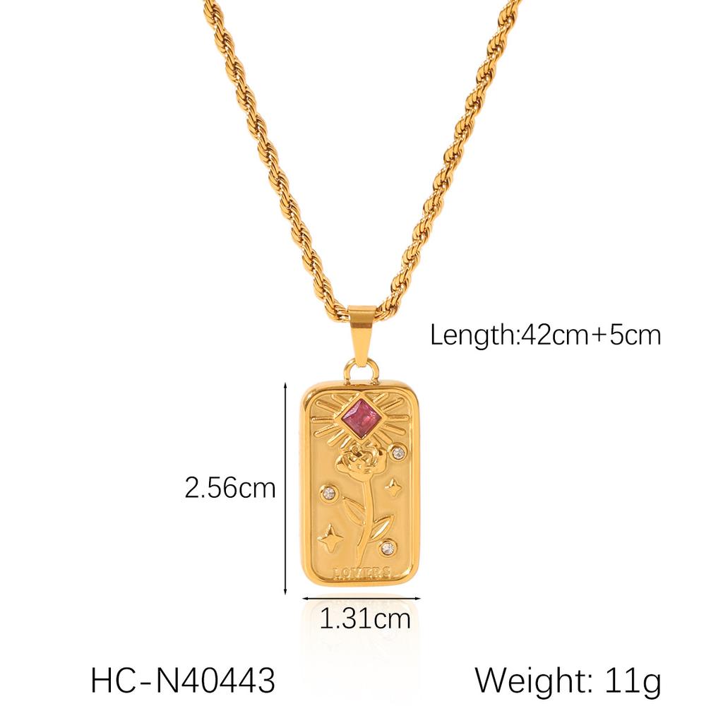 3D Relief Diamond Flower Octagram Pendant Necklace With Titanium Steel Twist Chain Jewelry