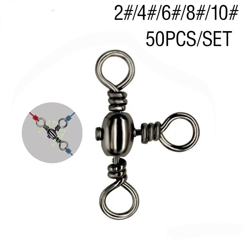 50PCS/Bag Black Nickel Plating Three-Prong Connector T-Swivel Sub-Line Splitter Outdoor Fishing Bazi Ring Fishing Accessories