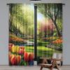Set Of 2 Garden Curtain Keukenhof Colorful Tulip Flowers Trees Foliage Spring Season Bedroom Living Room For Area Made Polyester