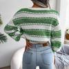 Long Sleeve Loose Knit Sweater for Women O Neck All Match Contrast Fall Winter S-L