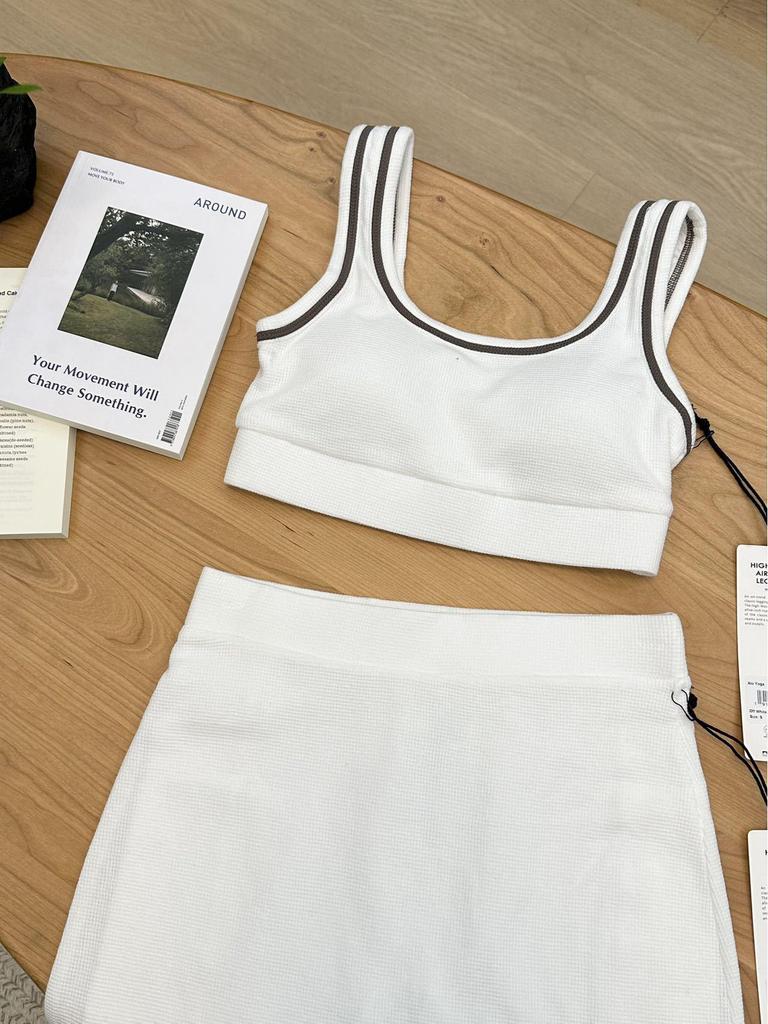 Spring/Summer Knit Yoga Cardigan, Bra, & Tennis Skirt - Casual Three-Piece Sportswear Set