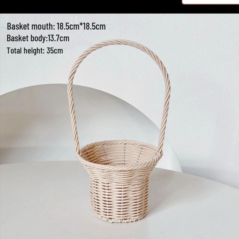 Pastoral-Style Handwoven Rattan Flower Basket - Small Decorative Green Plant Basket