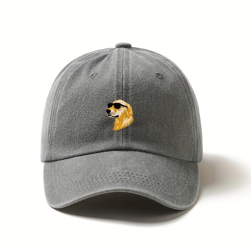 Wearing sunglasses, a golden retriever printed baseball cap, a gift for dog lovers with multiple colors to choose from
