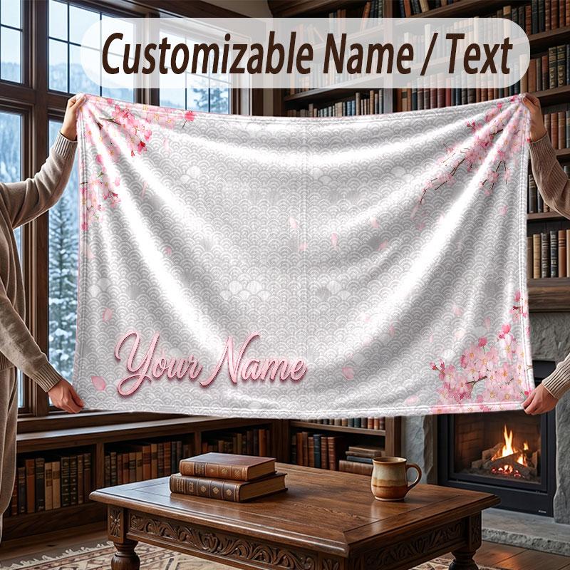 Floral Garden Theme Throw Blanket Custom Name Text Personalized Blanket Soft Cozy Blanket for Home Sofa Bed