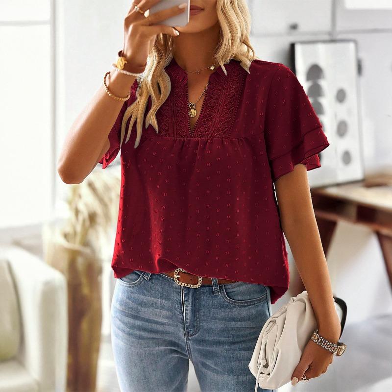Summer Women's Fashion New Temperament Pullover V Neck Top