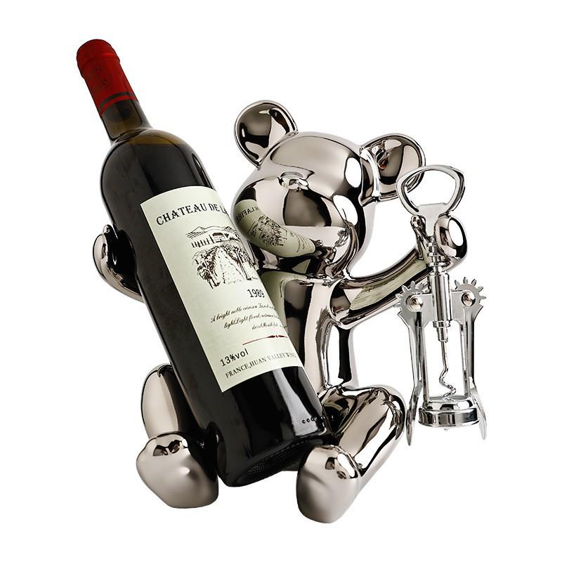 Elegant Ceramic Bear Wine Rack: Red Wine Display and Cup Holder for Luxurious Living Room Decor