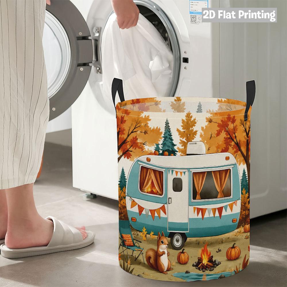 Collapsible Laundry Basket Large Round Waterproof Fabric Hamper Dirty Clothes Storage Bin Toy Organizer with Handles