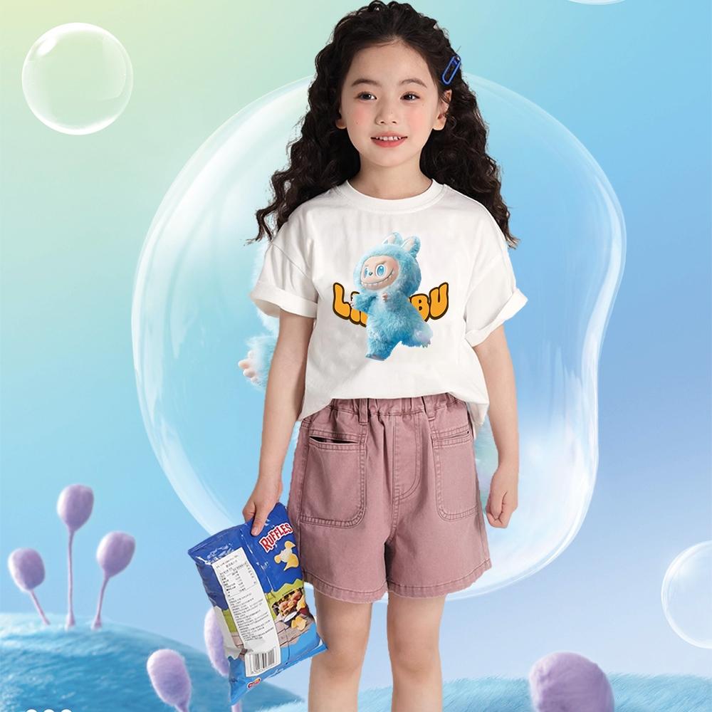 

Labubu Printed T-shirt for Girls Summer Korean Cartoon Pattern Round Neck Short Sleeved Popular Children s Top 110