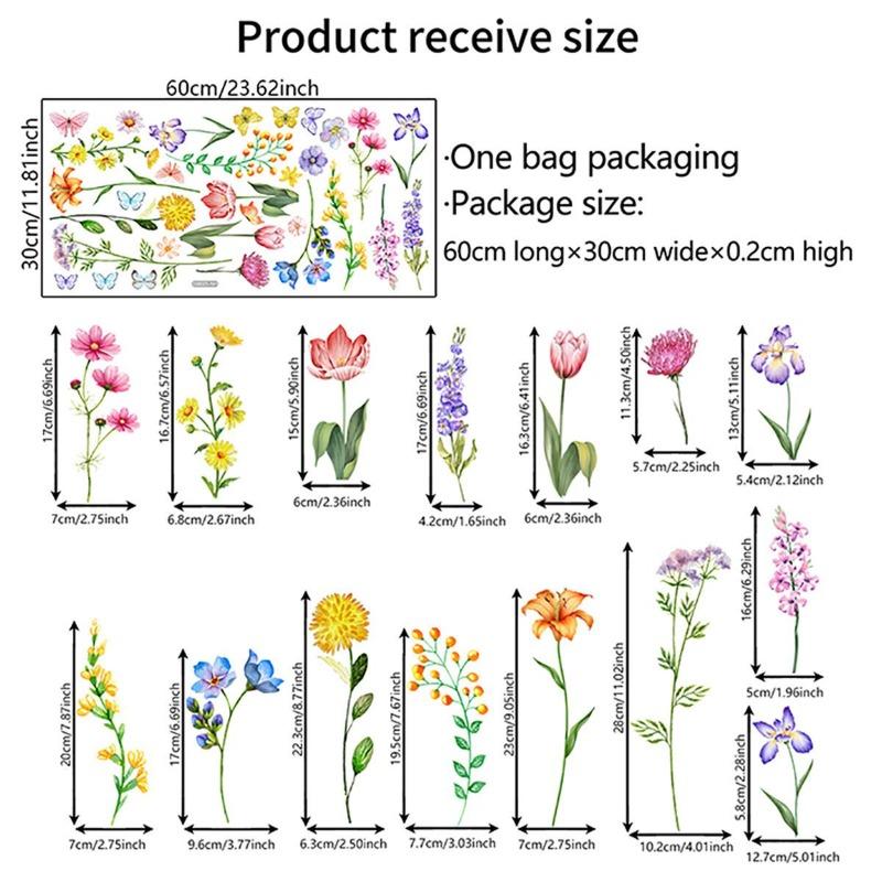 Dwustronna kolorowa naklejka ścienna z motylem i kwiatami, elektrostatyczna pasta do szyb okiennych, widoczna dekoracyjna naklejka ścienna