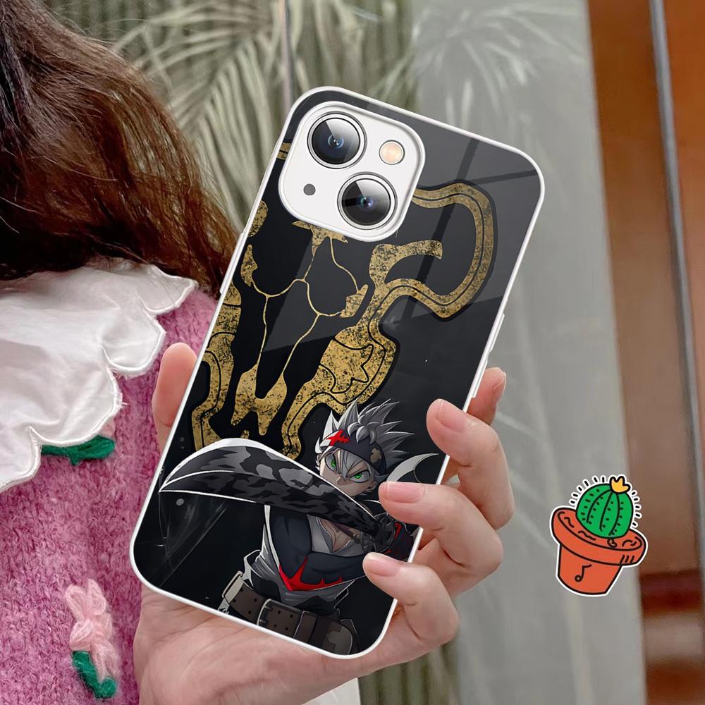 Black Clover Phone Case Tempered Glass For Iphone 14 13 12 11 Pro Mini XS MAX 14Plus X XS XR Fundas