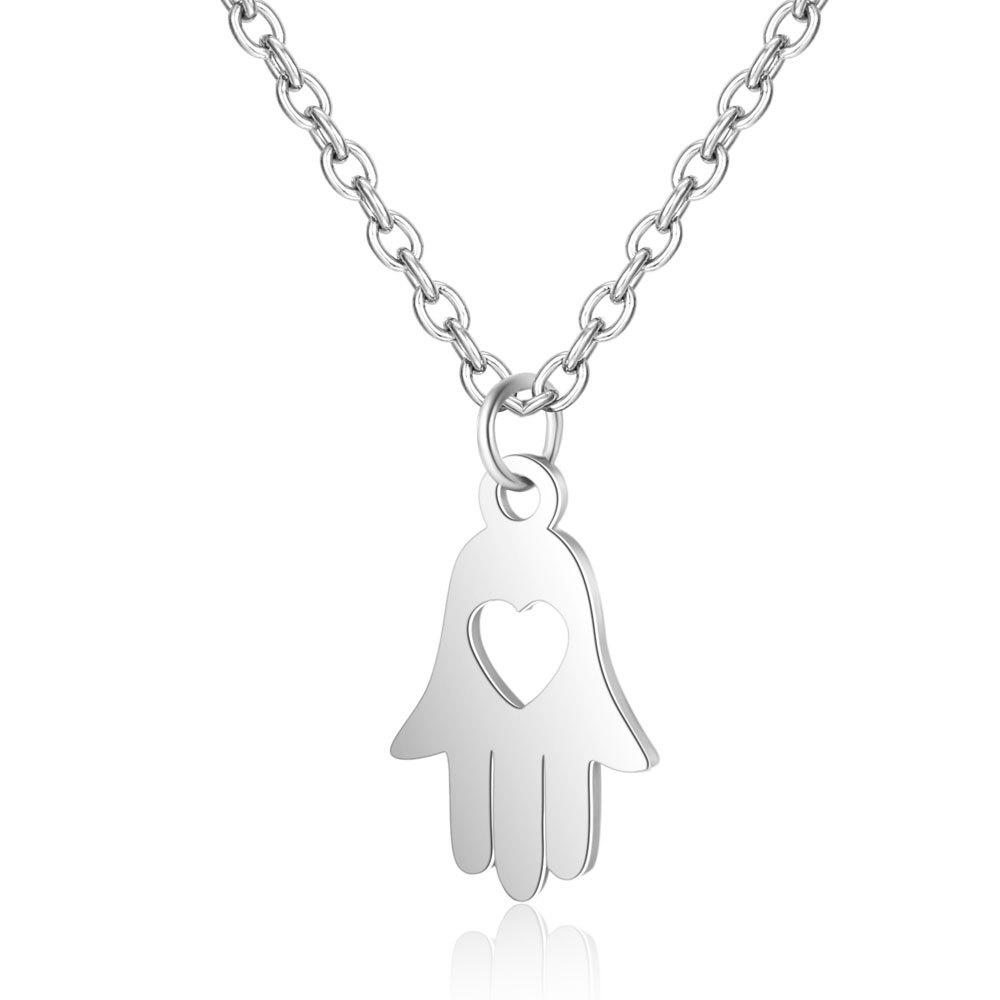 

Cute Small Hamsa Hand of Fatima Pendant Female Gold Color Stainless Steel Palm Necklace & Chains For Women Girl Jewelry Gift 50cm