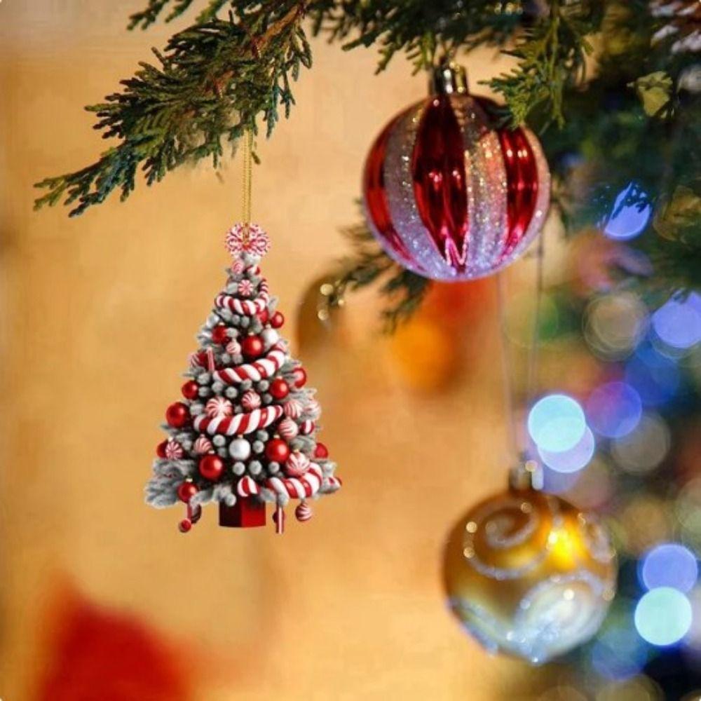Acrylic Christmas Tree Ornament Cute Acrylic Tree Pendant Cartoon Car Flat Pendants  Xmas Gift