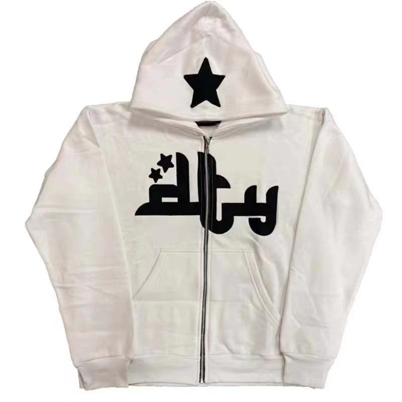 Autumn And Winter Trend Printed Sweater Men'S High Street Casual Hip-Hop Metal Zipper Jacket Men'S And Women'S Trendy Sweater