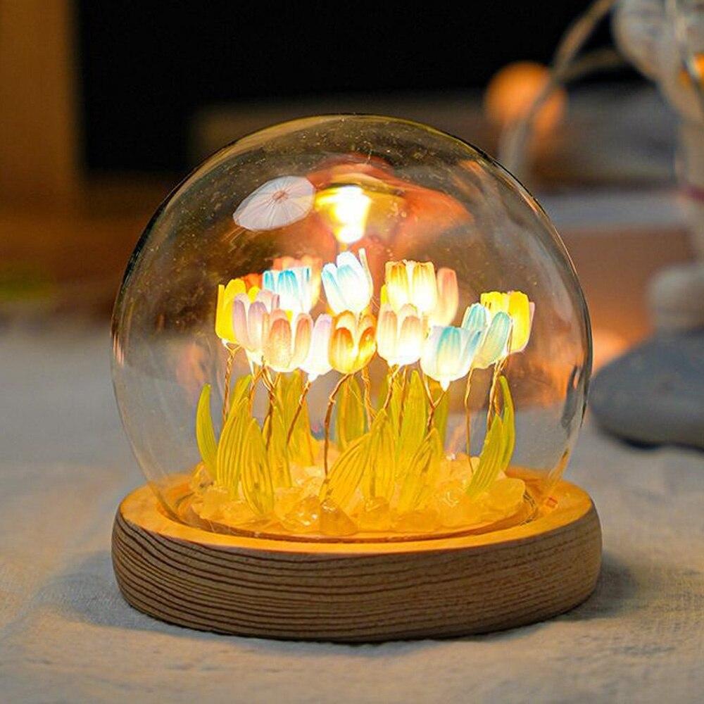 Luz Nocturna de Flor de Tulipán Artificial Hecha a Mano DIY Lámpara de Noche LED Decoración para Dormitorio Regalos de Navidad Cumpleaños Lámpara de Mesa