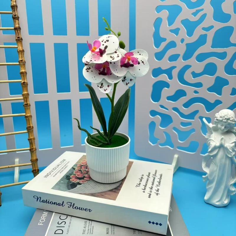 

Artificial Three-flower PhalaenopsisArtificial Potted Plant Artificial Green Plant Bonsai Artificial Flower Decoration Dots purple and white