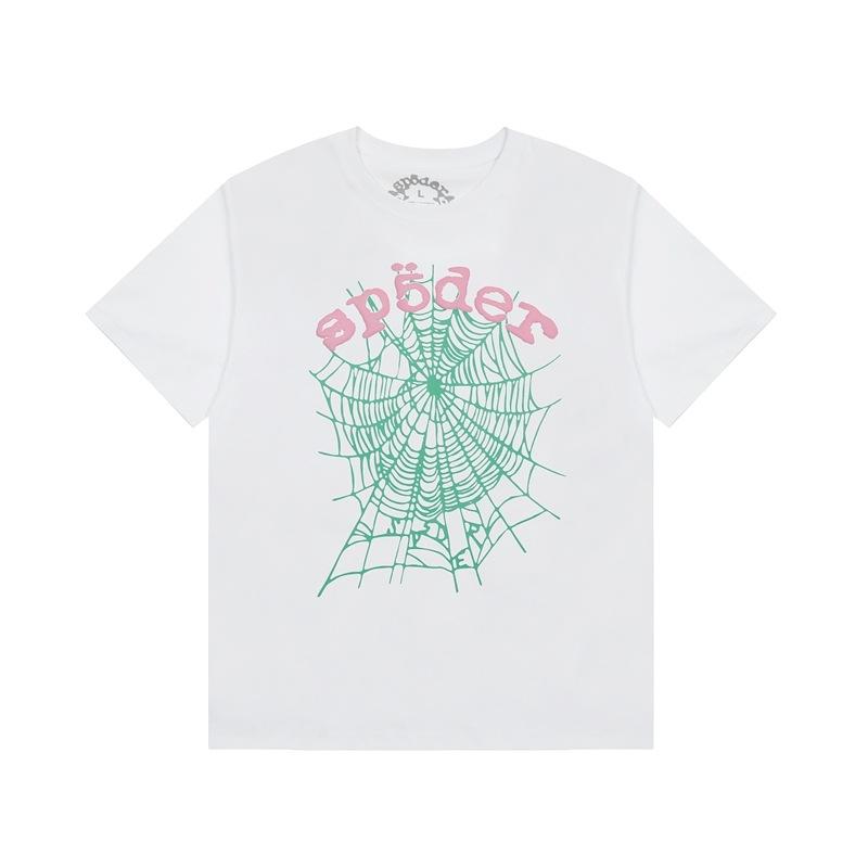 Foreign Trade Meichao Sp5der555555 Spider Web Printing Summer Loose Trend Men's and Women's Couples Short Sleeve T-Shirt Summer