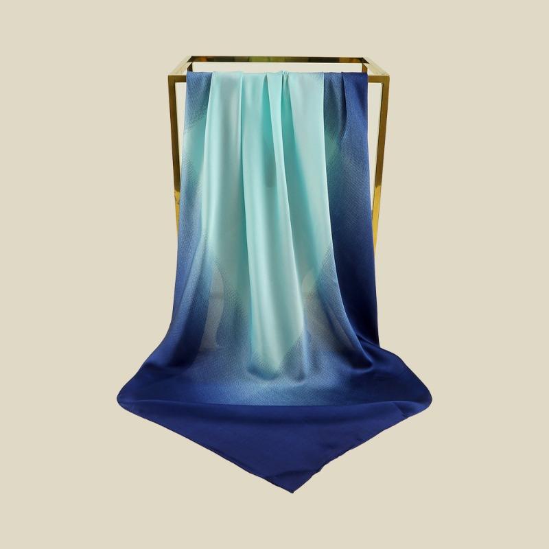 

New gradual change color simulation silk square scarf cm fashion versatile headscarf strap soft comfortable skin-friendly silk scarf 90CM