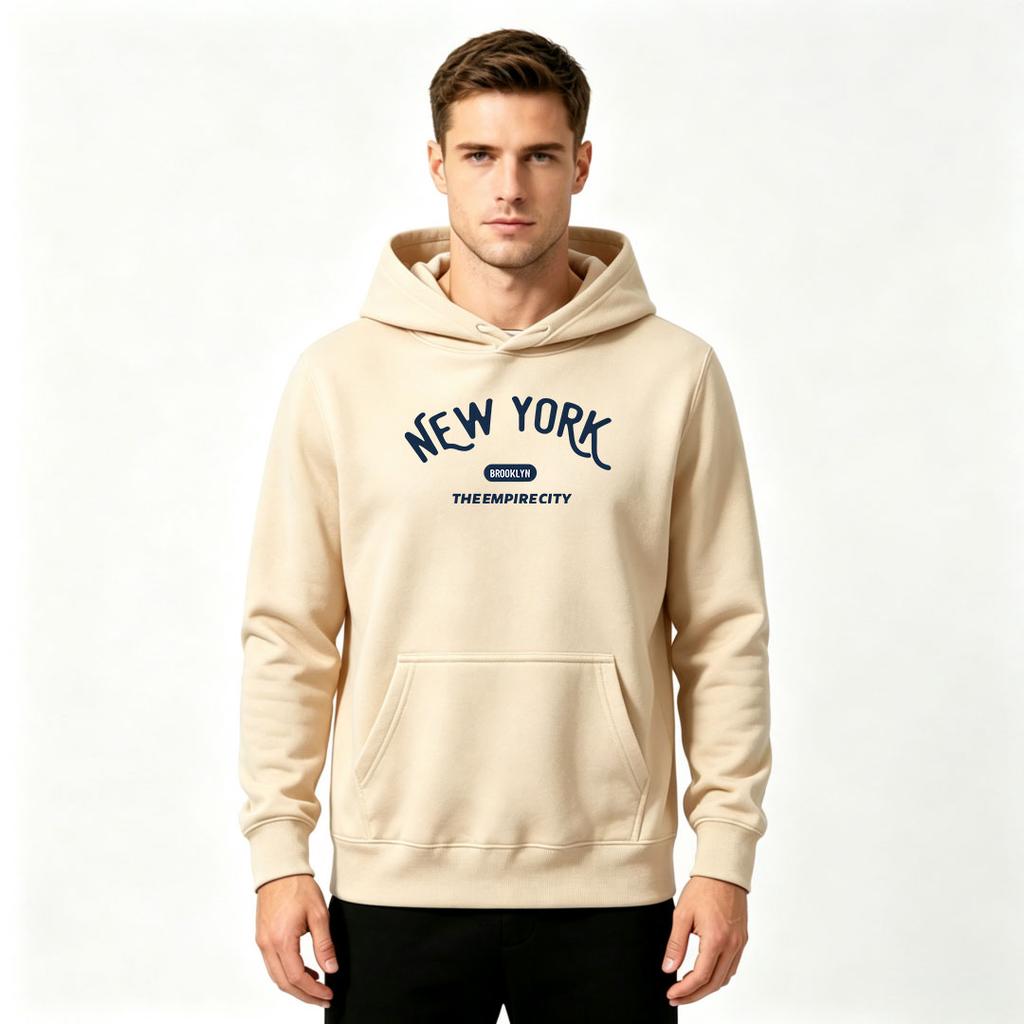 Men New York Brooklyn Print Pullover Hoodie Casual Long Sleeve The Empire City Graphic Hooded Sweatshirt for Daily Wear