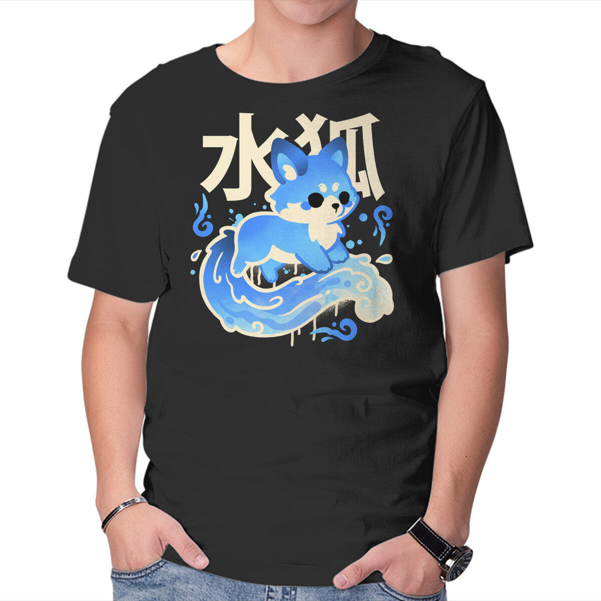 Unisex Crew Neck T-Shirt Water Kitsune Graphic Short Sleeve Casual Tee XL