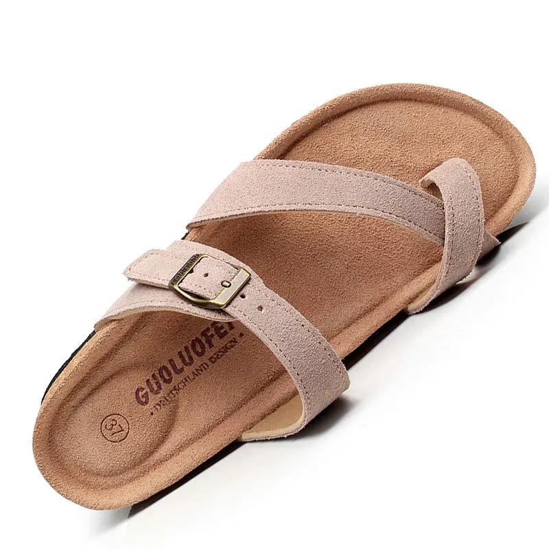 Fashion Summer Antiskid Leather Soft Wood Slippers Casual Men and Women Toe Beach Cool Tow Lovers Big Size Cold Slippers
