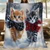 Cute Winter Kittens Fleece Blanket Christmas Design Soft Cozy Throw Home Decor for Living Room or Bedroom Gift for Cat Lovers