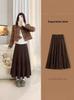 Gold Velvet Plus Size High Waist Layered A-line Pleated Skirt