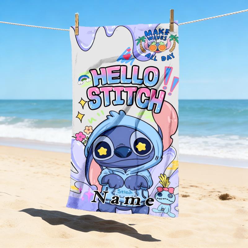 Custom Name Love Stitch Stylish Digital Printing Beach Towel Quick‑Drying Absorbent Blanket for Beach Pool Gym Travel