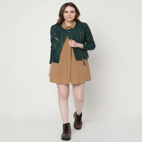 Noora Women's Green Leather Biker Jacket Party Wear Jacket Casual Jacket Gift For Her