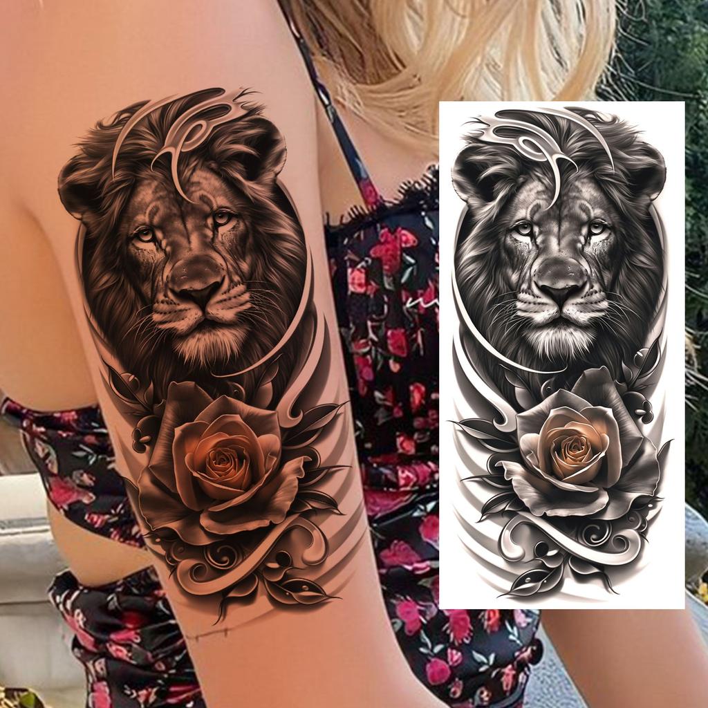 1 Sheet Cool Leopard With Rose Temporary Tattoos For Men Women Adults, Long Lasting Realistic Waterproof Fake Tattoo Sticker