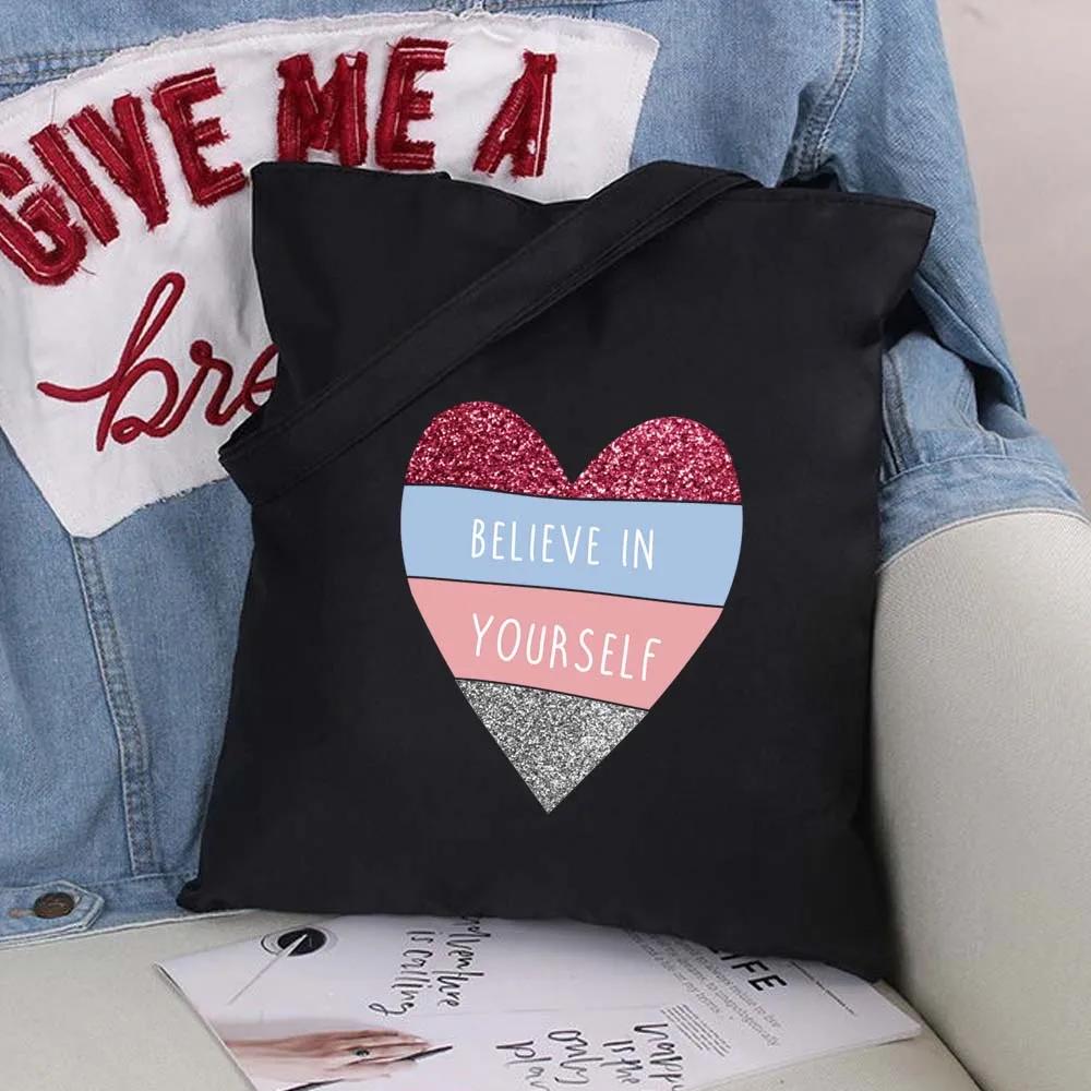 Women Shopping Bags Black Printing Foldable Handbags Eco Shopper Shoulder Bag Canvas Tote Environmental Storage Handbag