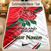 Flannel BlanketEngland Rugby Custom Name Text Personalized Soft Warm Throw Blanket Home Decor Gift