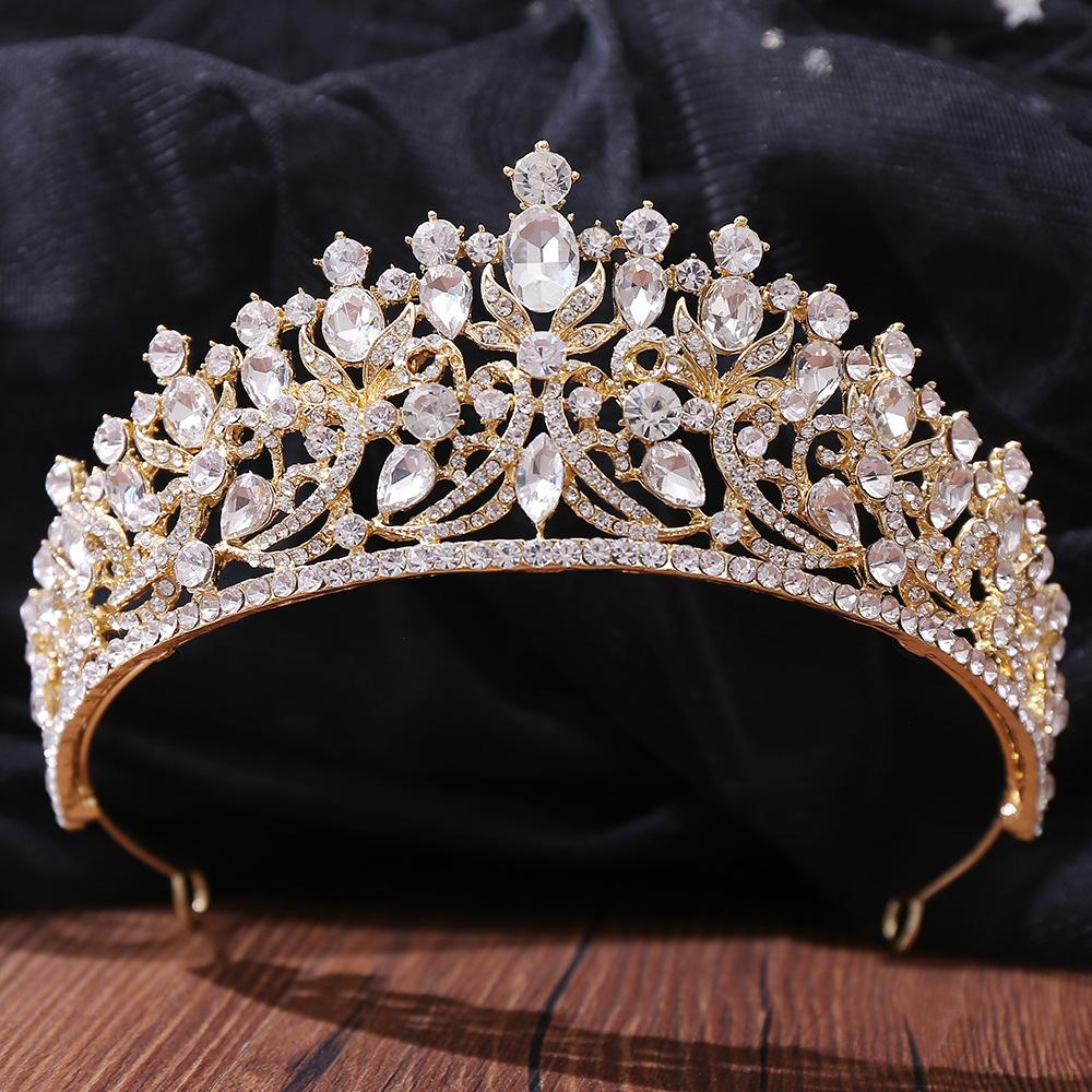 DIEZI New Baroque Korean Gold Color Crown Hair Accessories Luxury Crystal Tiara For Women Wedding Headdress Bridal Hair Zircon