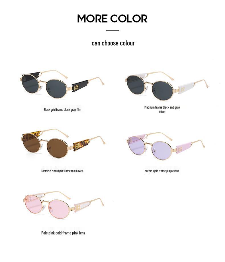 Women's Retro Metal Oval Sunglasses - UV400 Protection, Trendy Internet Celebrity Style