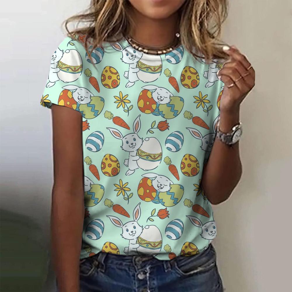 Easter Bunny Women's T-shirt Pattern Girls' Clothes Summer Round Neck Short Sleeve T-shirt Women's Street Wear Oversized Shirt