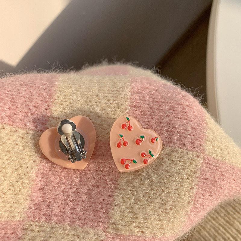 

Pink Cherry Earrings~ Cute Girl Peach Heart Earrings Student Sweet Spring New Love Earrings