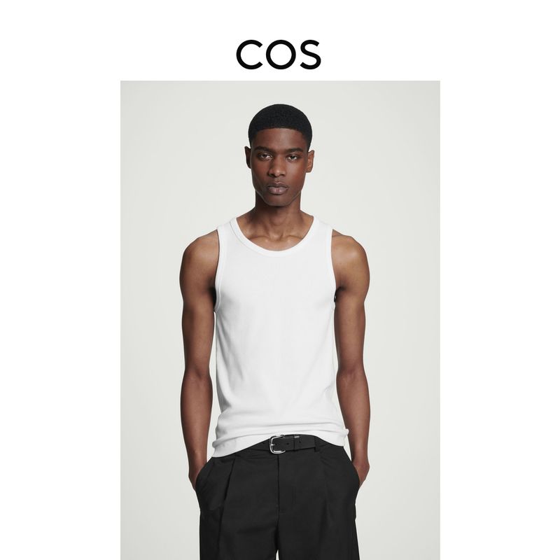 

Cos Мужской приталенный жилет в рубчик с воротником-лодочкой, белый, летняя майка без рукавов для нижнего слоя 1150895001 White 175/92A((S))