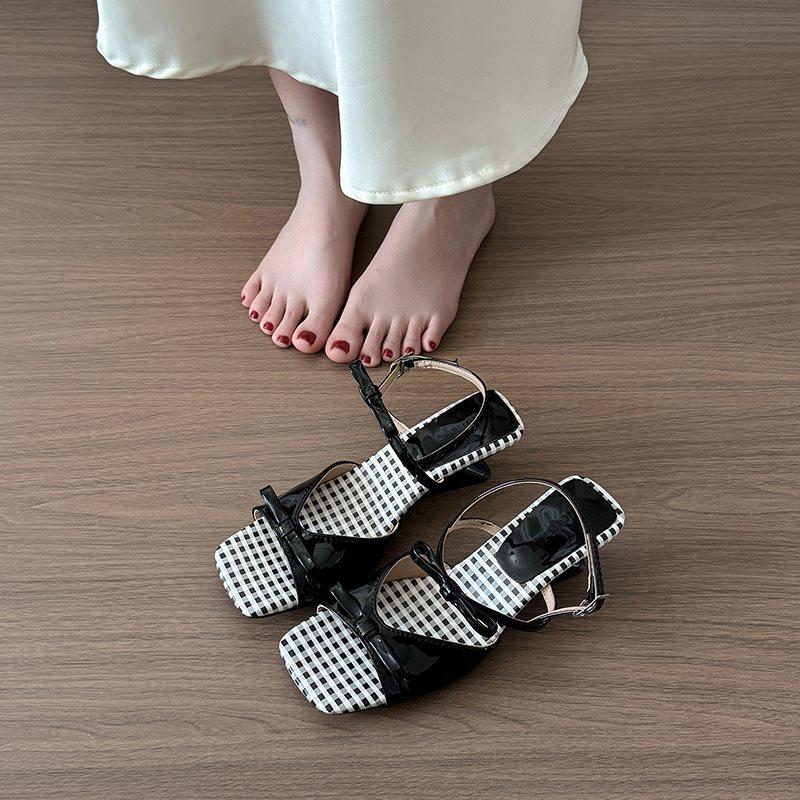 Fashion Summer Square Toe Shallow Women Slippers Bow Elegant Mid Heels Shoes Designer Pumps 2025 Trend Fad New Brand Sandalias De Mujer