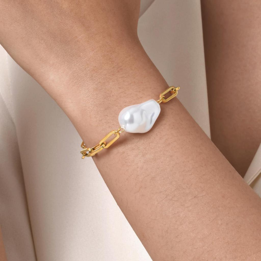 Fashion Jewelry Stainless Steel Imitation Pearl Gold Bracelet Elegant Accessories 2367